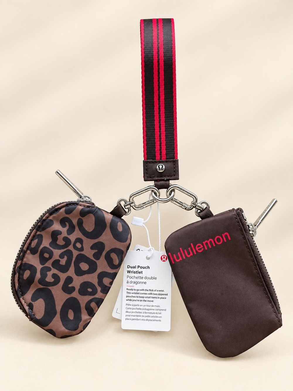 lululemon Dual Pouch Wristlet in Brown and Leopard Print